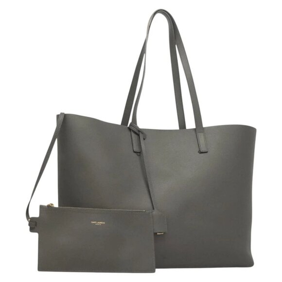 SAINT LAURENT Tote Bag Leather Gray Gold Auth - Picture 1 of 15